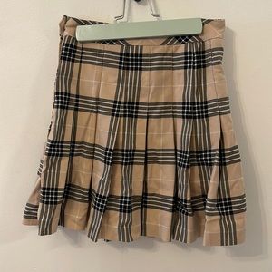 Tan plaid pleated skirt